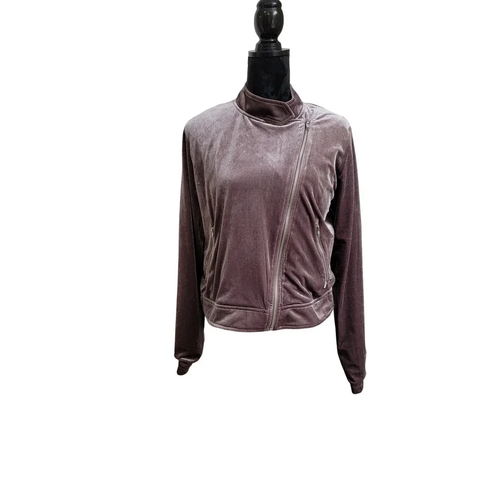 Molly Green Velvet Moto Jacket Dusty Mauve Purple Asymmetrical Zip Biker‎ Large